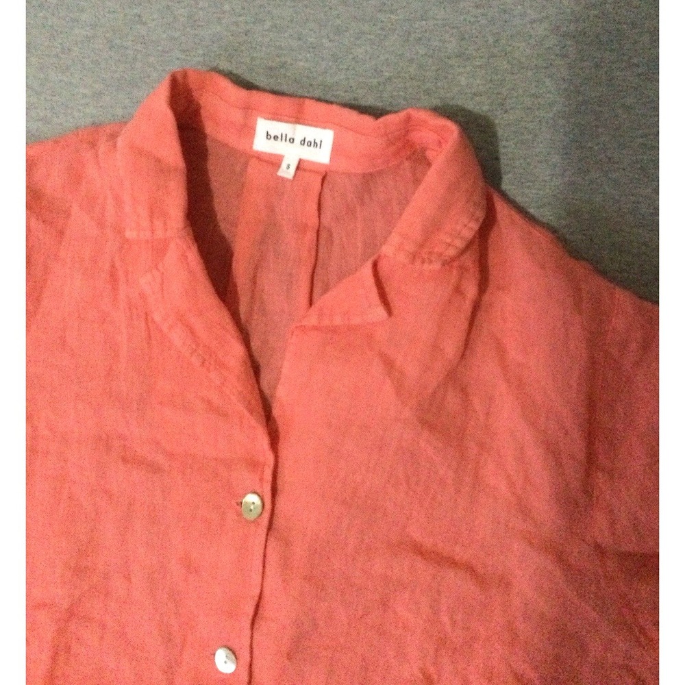 Bella Dahl Womens cropped Shirt Sz S orange Linen Button Front - Picture 10 of 11